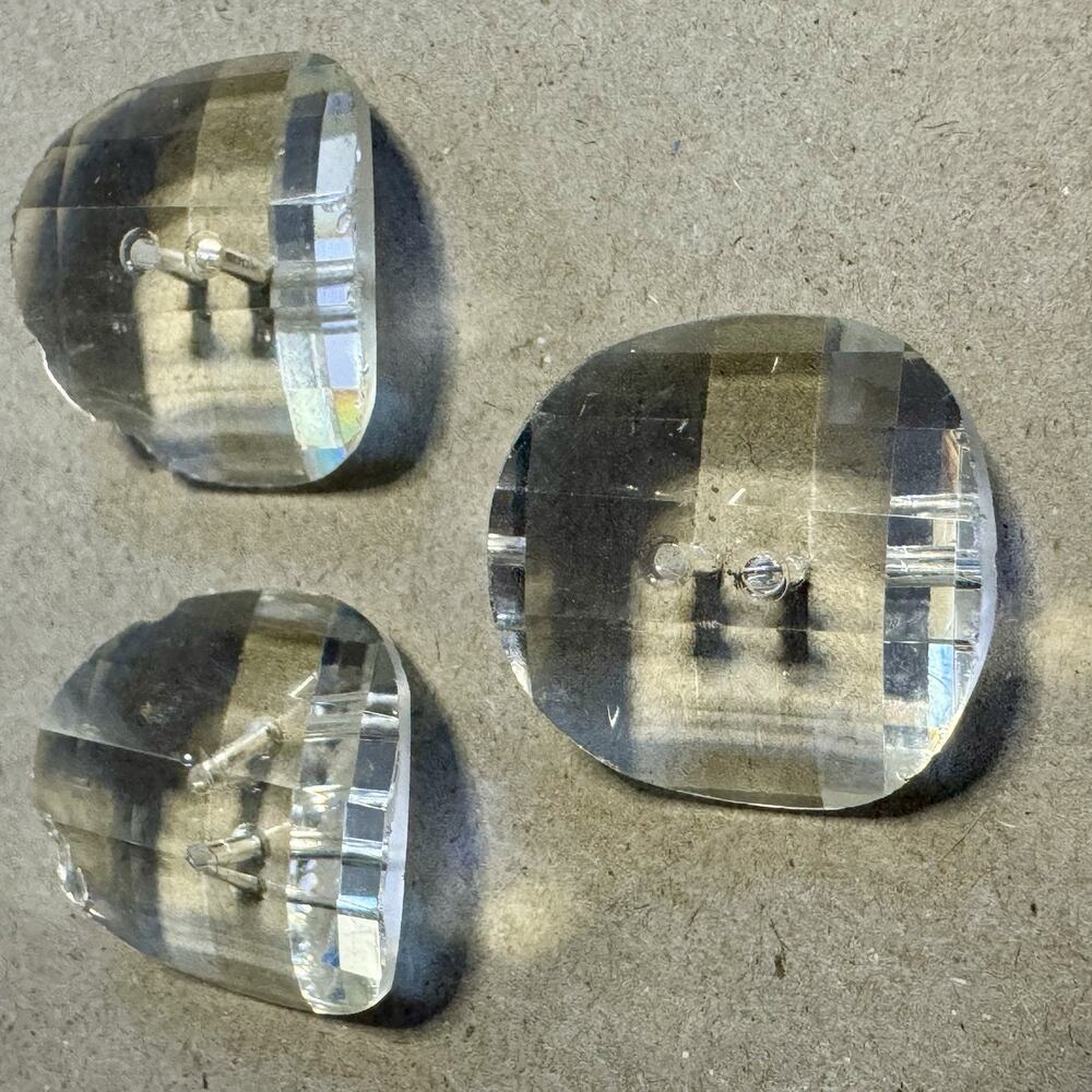 Vintage Clear Lucite Faceted Buttons Lot 3 Large Round 1” See Through Crafting